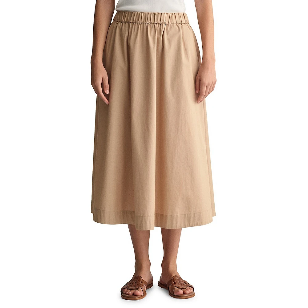 Lightweight Pull-On Chino Midi Skirt