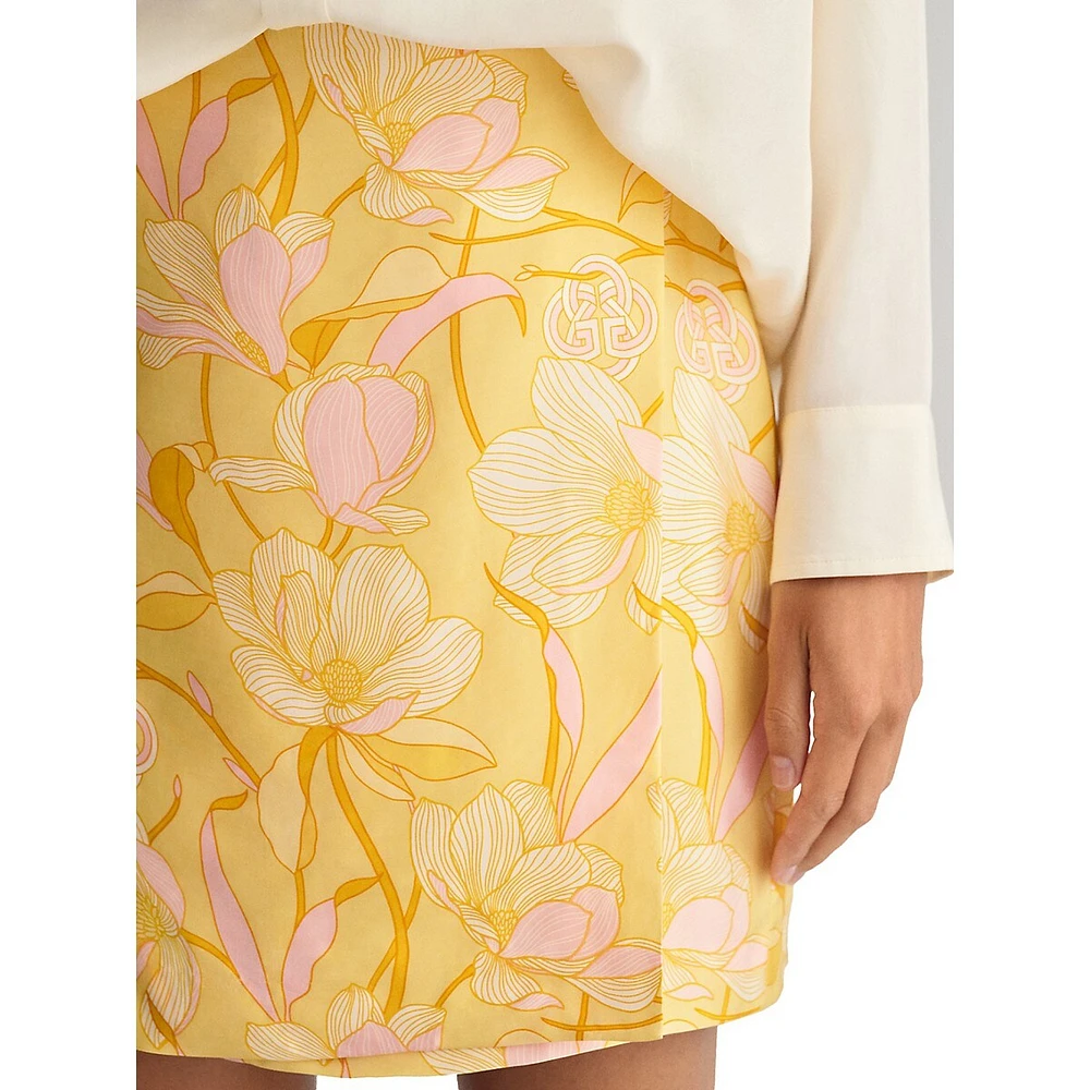 Magnolia-Print Mini Wrap Skirt