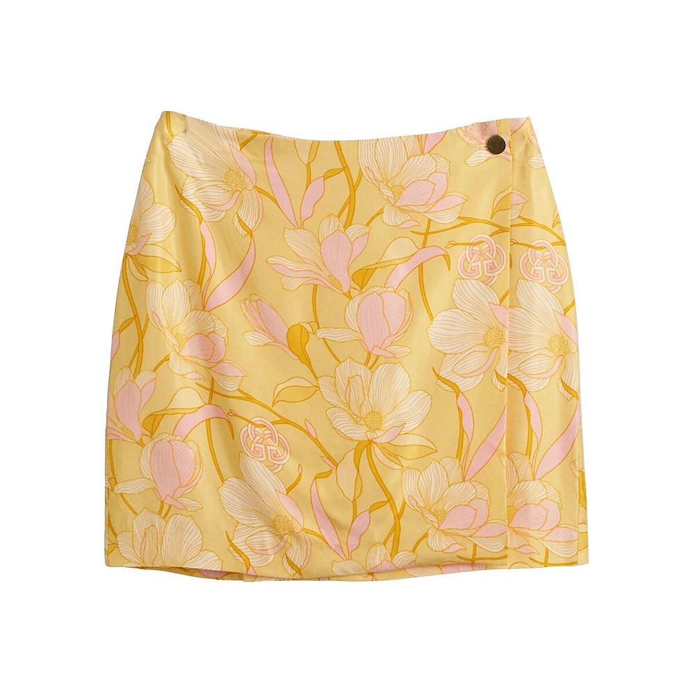 Magnolia-Print Mini Wrap Skirt