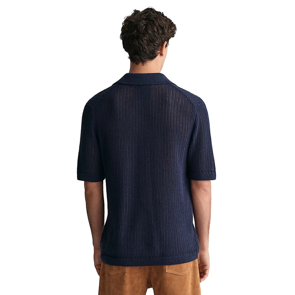 Polo en mélange de lin texturé