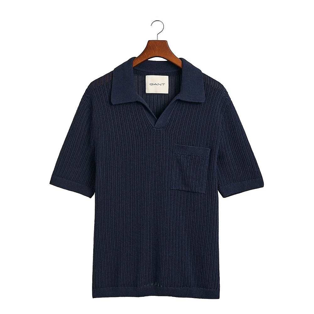 Polo en mélange de lin texturé