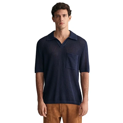 Polo en mélange de lin texturé