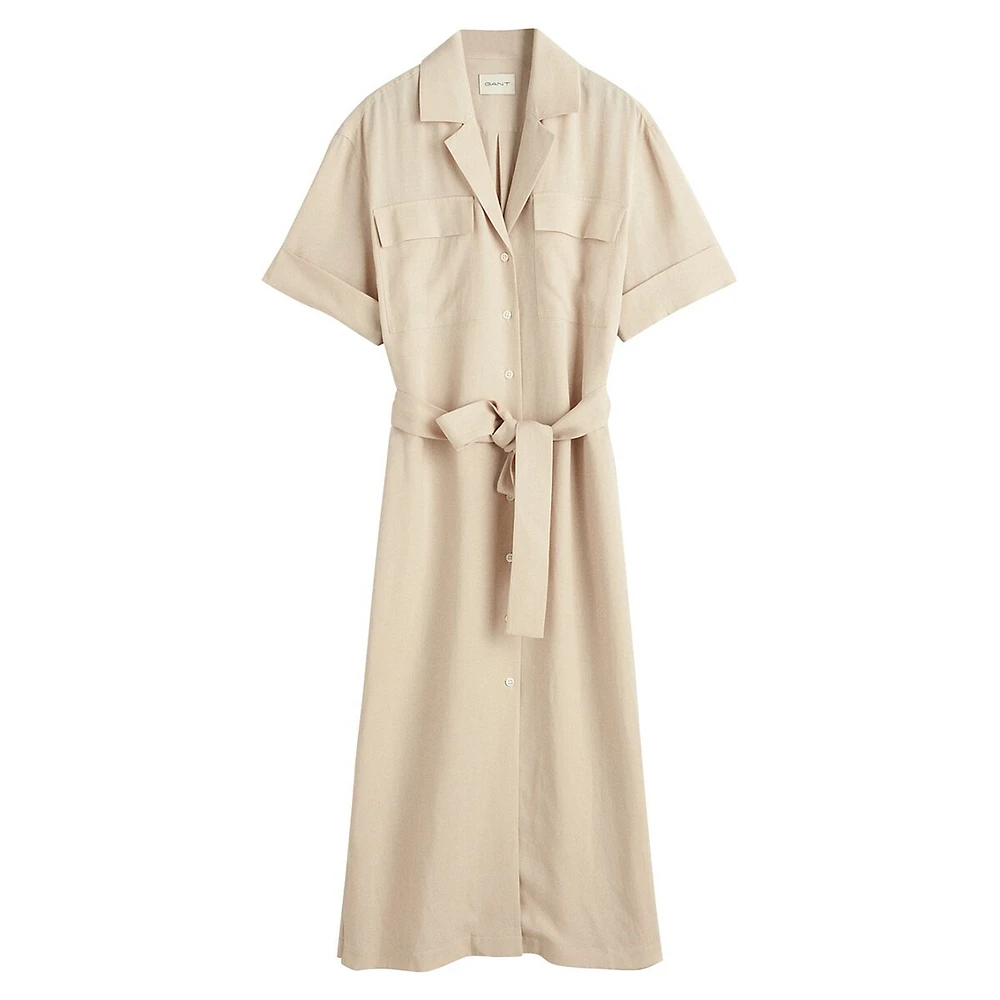 Relaxed Short-Sleeve Pocket Midi Shirtdress