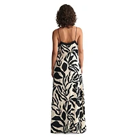 Palm-Print Strappy Maxi Dress