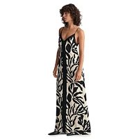 Palm-Print Strappy Maxi Dress