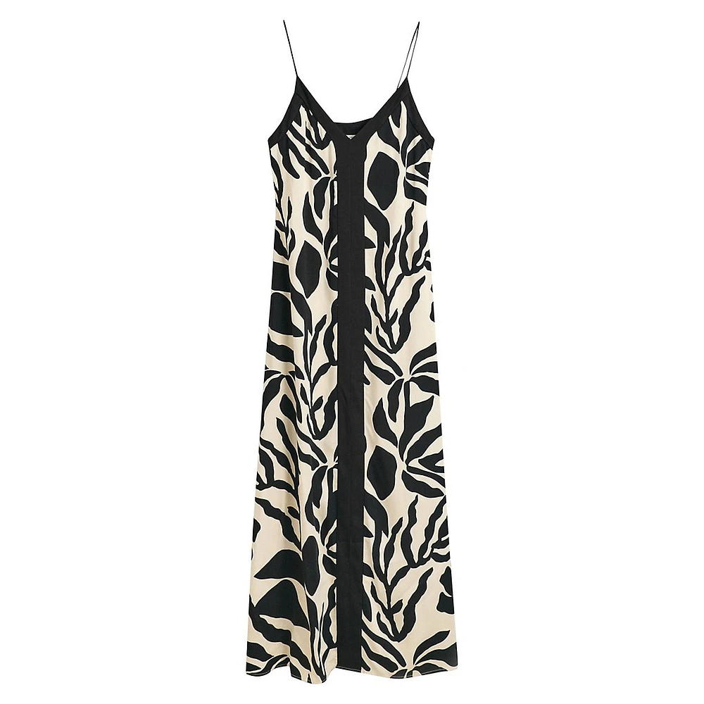 Palm-Print Strappy Maxi Dress