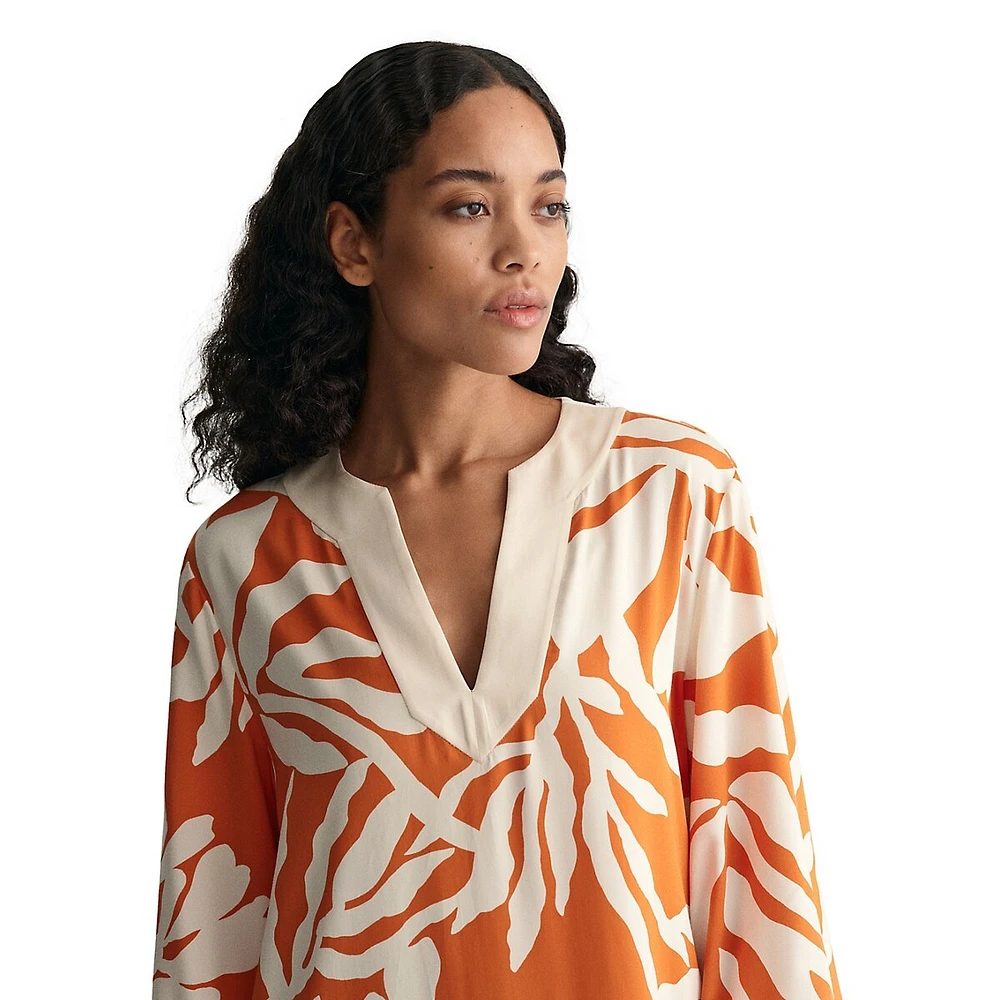 Relaxed-Fit Palm-Print Viscose-Tencel Caftan