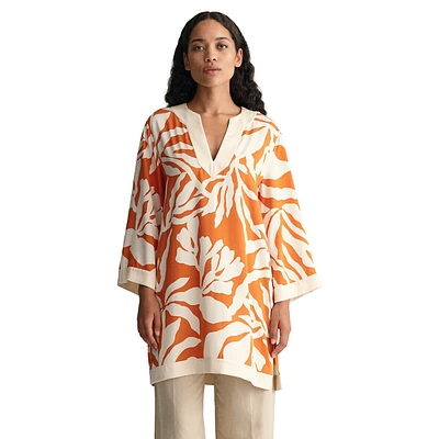 Relaxed-Fit Palm-Print Viscose-Tencel Caftan