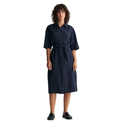 Relaxed-Fit Tied Linen Shirtdress