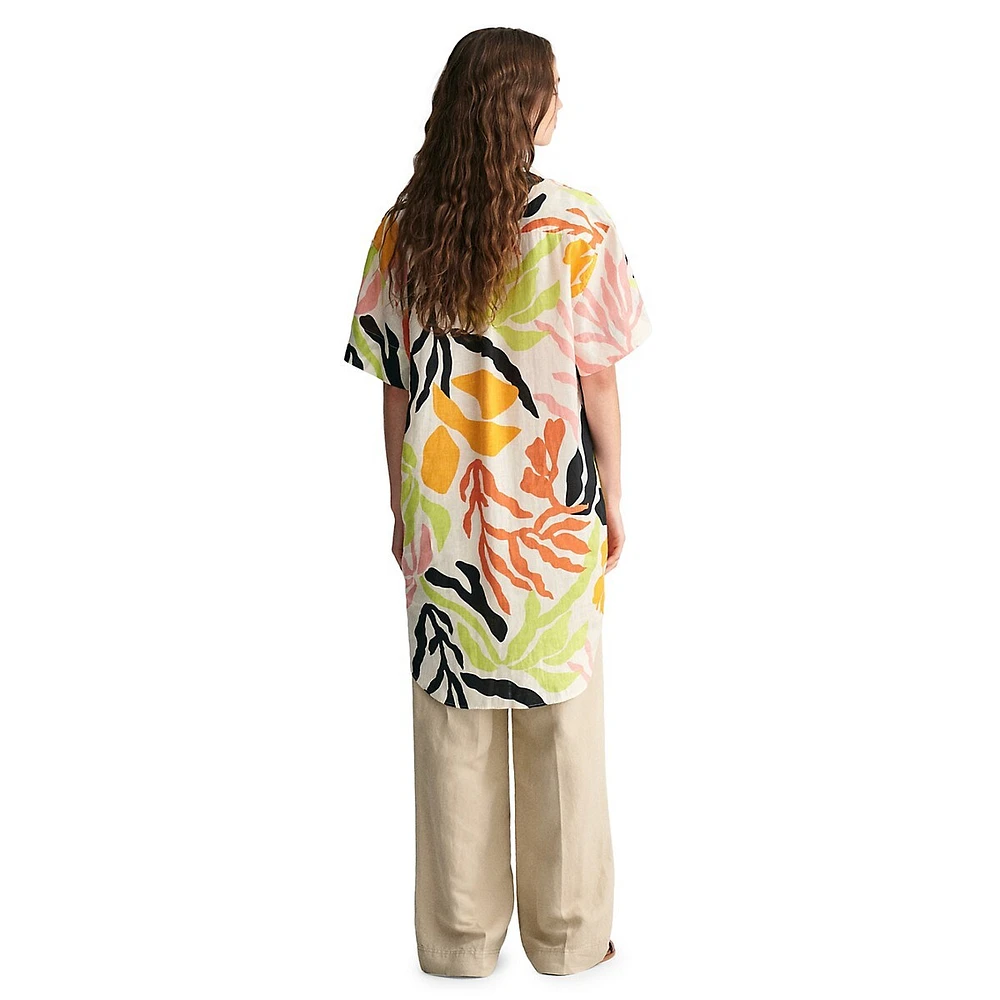 Relaxed-Fit Palm-Print Linen Caftan