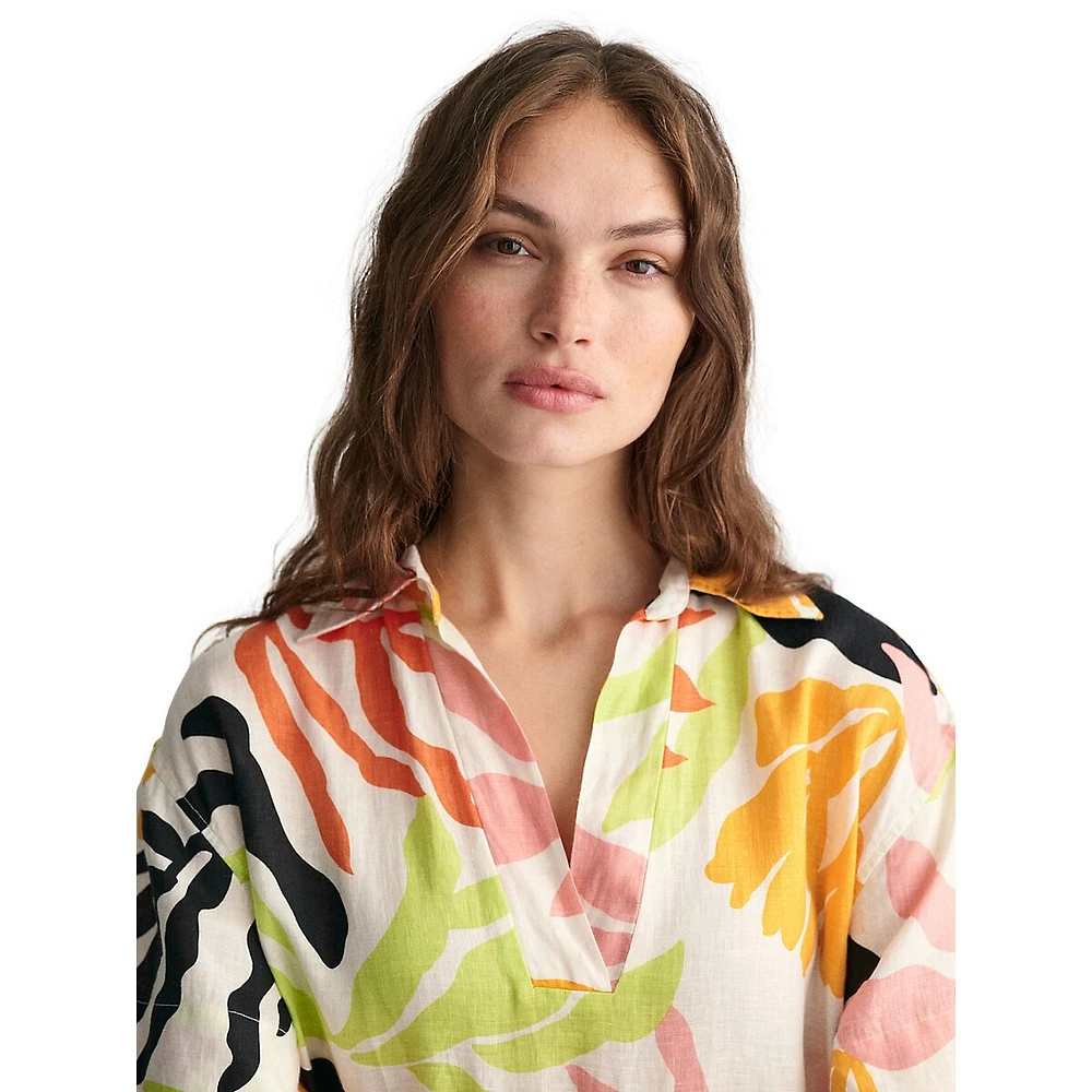 Relaxed-Fit Palm-Print Linen Caftan