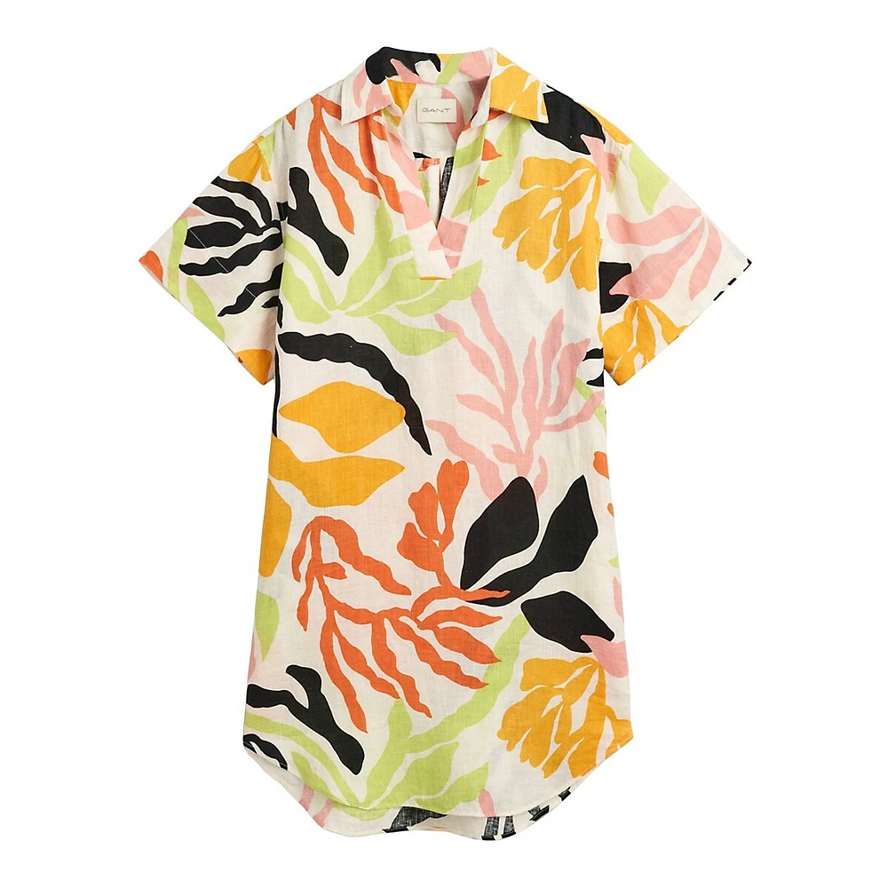 Relaxed-Fit Palm-Print Linen Caftan