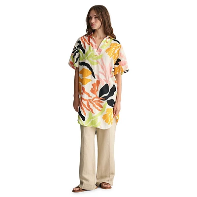 Relaxed-Fit Palm-Print Linen Caftan