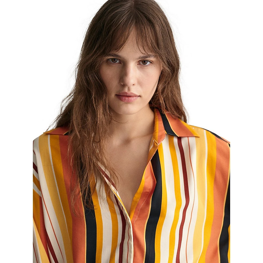 Relaxed-Fit Boxy Striped Drawstring Shirt