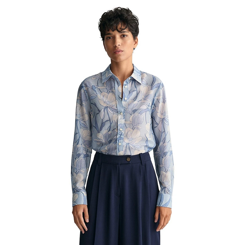 Magnolia-Print Cotton & Silk Shirt