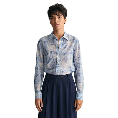 Magnolia-Print Cotton & Silk Shirt