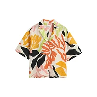 Relaxed-Fit Cropped Palm-Print Linen Camp Shirt