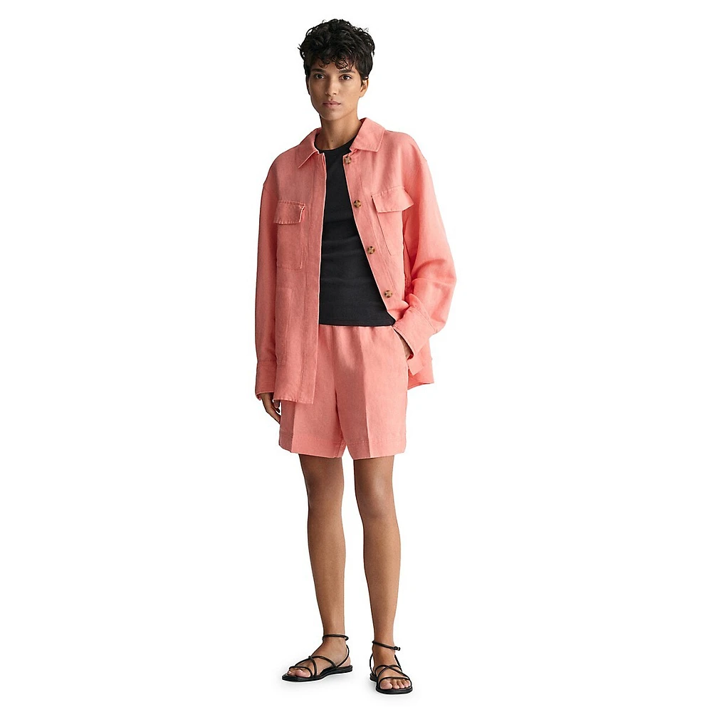 Relaxed Linen-Blend Pull-On Shorts