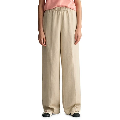Relaxed Linen-Blend Pull-On Pants