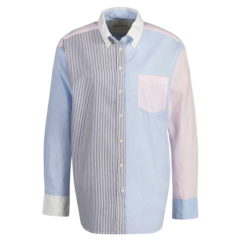 Relaxed-Fit Patchwork Button-Down Shirt