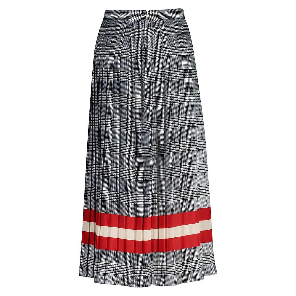 Check Print Pleated Midi Skirt