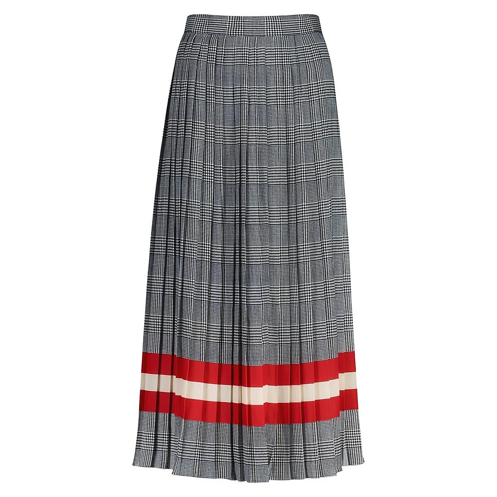 Check Print Pleated Midi Skirt