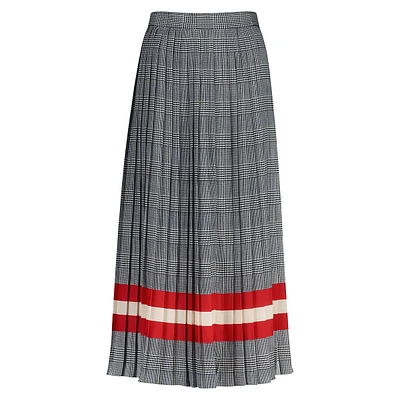 Check Print Pleated Midi Skirt