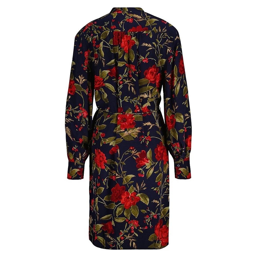 Relaxed-Fit Rose-Print Banded-Collar Shirt Dress