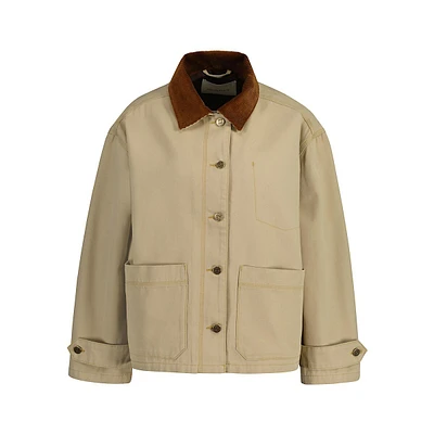 Corduroy-Collar Washed Workwear Jacket