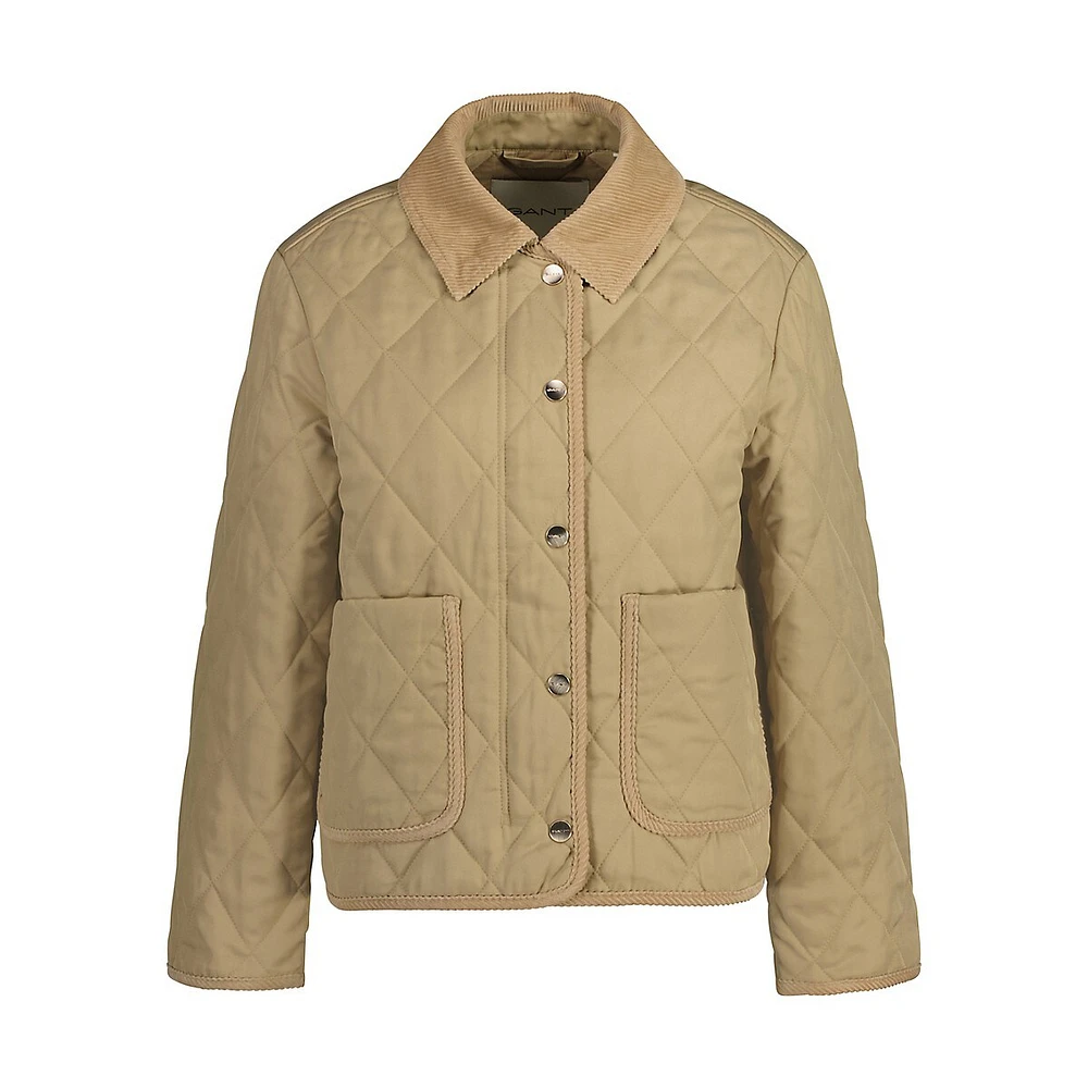 Corduroy-Trim Quilted Jacket