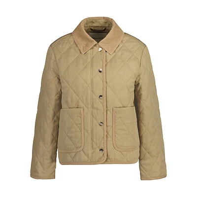 Corduroy-Trim Quilted Jacket