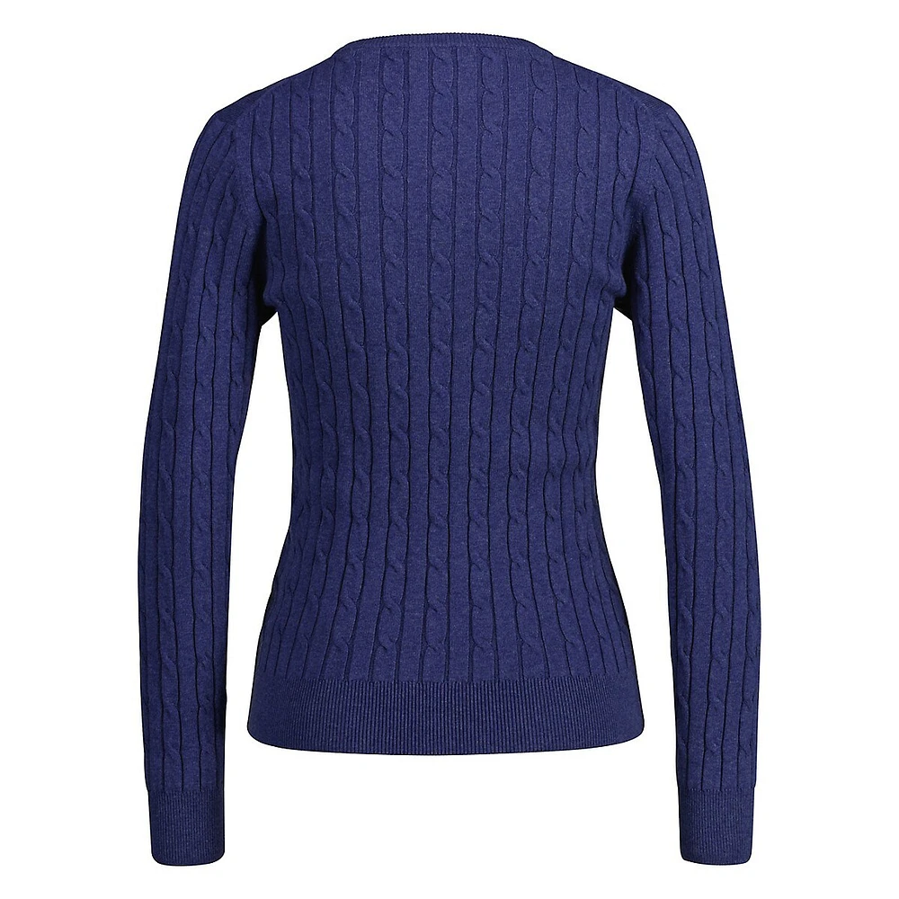 Stretch-Cotton Cable Crewneck Sweater