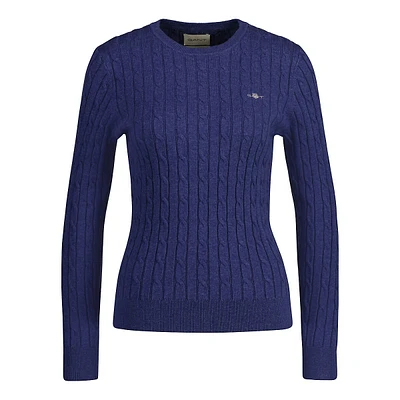 Stretch-Cotton Cable Crewneck Sweater