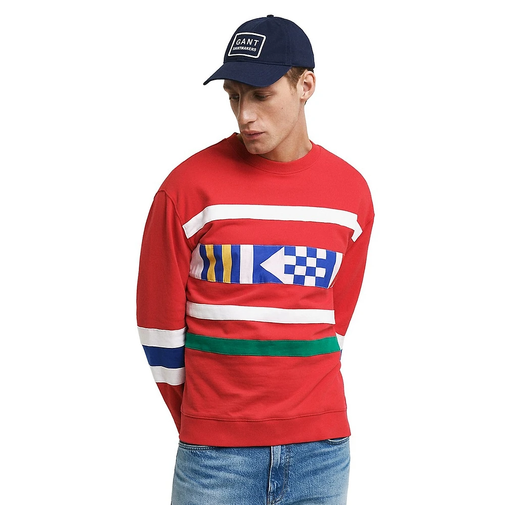 Oversized Organic Cotton Stripe-Panel Crewneck Sweatshirt