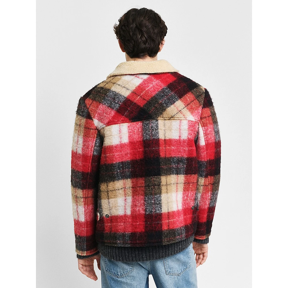 Faux Fur Plaid Trucker Jacket