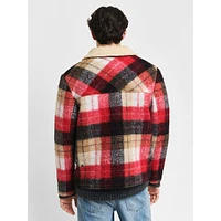 Faux Fur Plaid Trucker Jacket