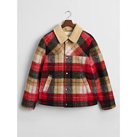 Faux Fur Plaid Trucker Jacket