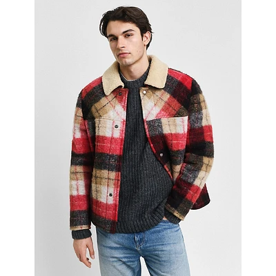 Faux Fur Plaid Trucker Jacket