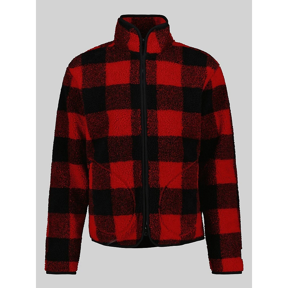 Buffalo Plaid Front-Zip Fleece Jacket