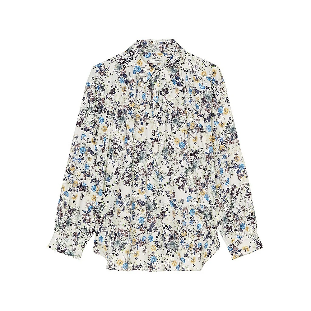 Loose-Fit Floral Organic Cotton Satin Blouse