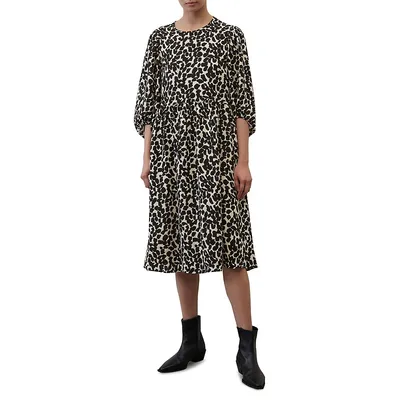 Voluminous Leopard-Print Dress