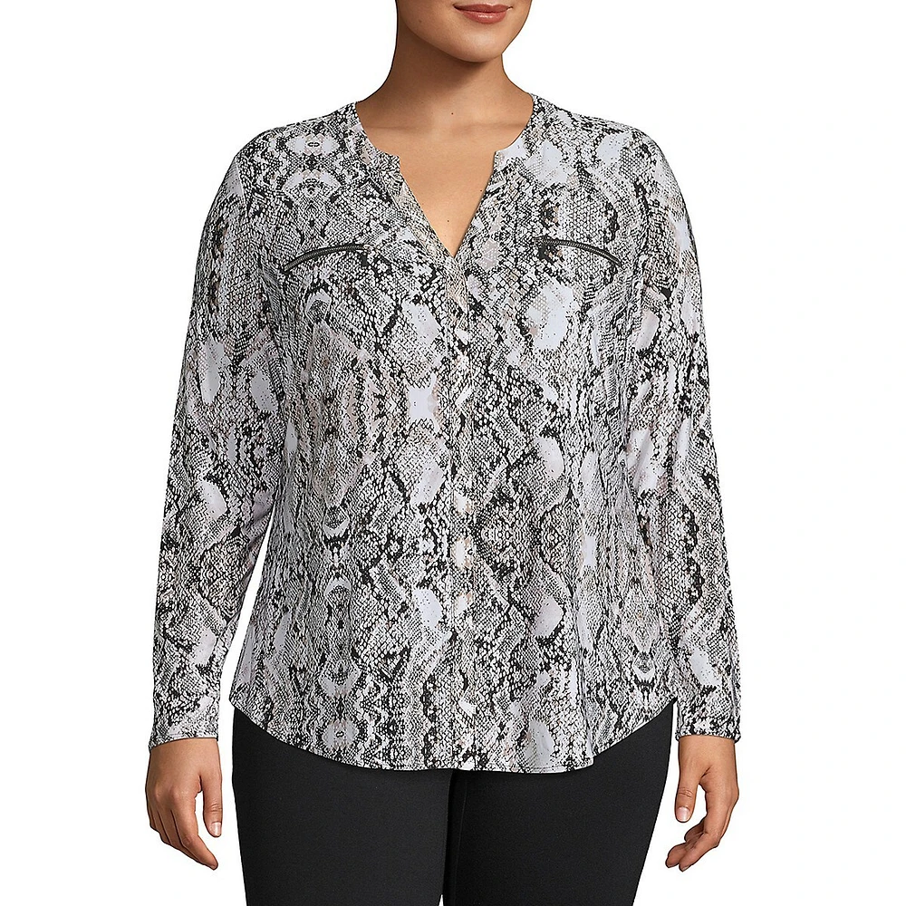 Plus Snakeskin-Print Blouse