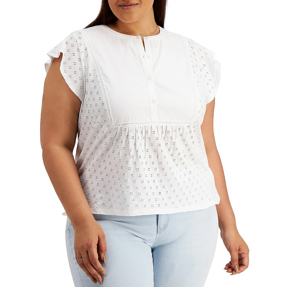 Plus Solid Eyelet Top