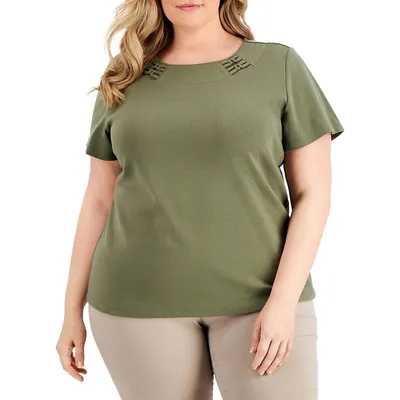 Plus Roundneck Double Ring Short-Sleeve Top