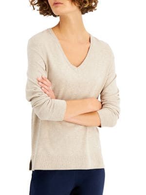 Petite V-Neck Long-Sleeve Sweater