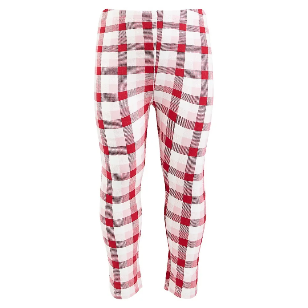 Girls Tartan Rose Leggings in Red