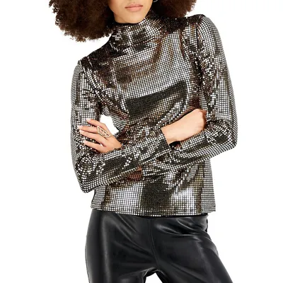 Mirror Foil Mockneck Top