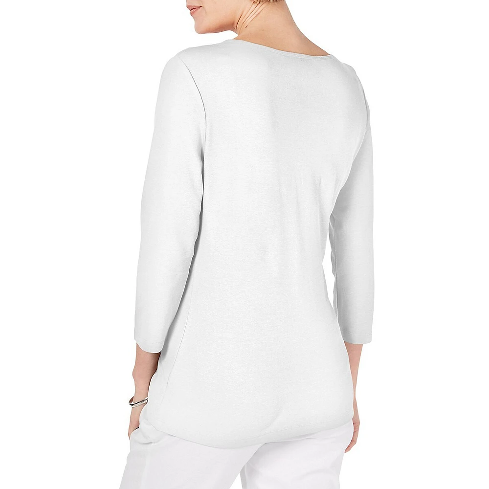 Cotton Three-Quarter Sleeve Top