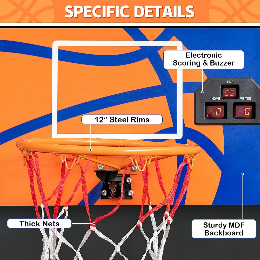 Costway Over-The-Door Mini Basketball Hoop Includes Basketball & Hand Pump 2 Nets Indoor Sports