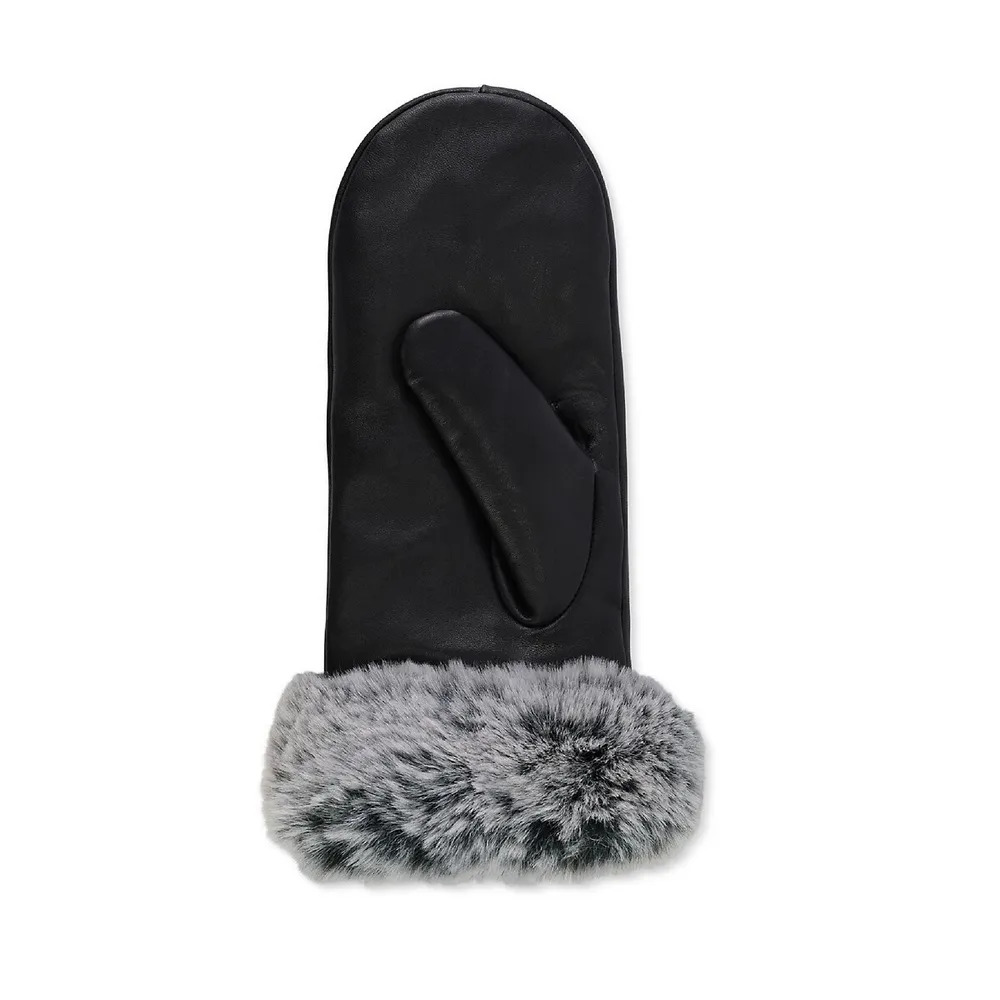 Cr Ladies - Leather Mitten With Faux Fur Cuff